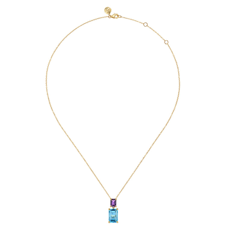 14K Yellow Gold Blue Topaz and Amethyst Pendant Necklace - Shot 2