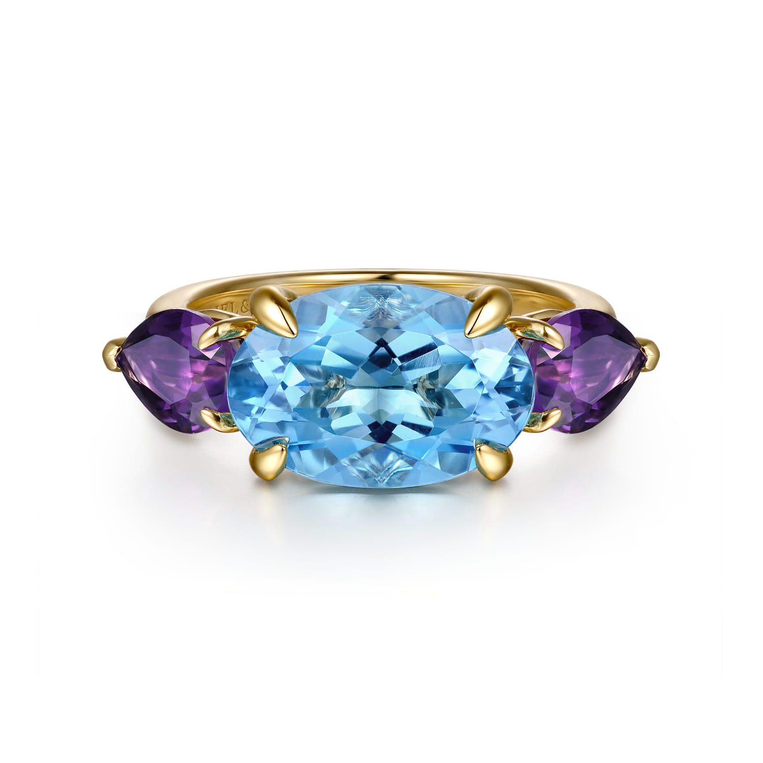 14K Yellow Gold Blue Topaz and Amethyst Signet Ring - Shot 1