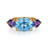 14K Yellow Gold Blue Topaz and Amethyst Signet Ring