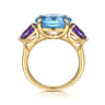 14K Yellow Gold Blue Topaz and Amethyst Signet Ring