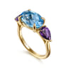 14K Yellow Gold Blue Topaz and Amethyst Signet Ring