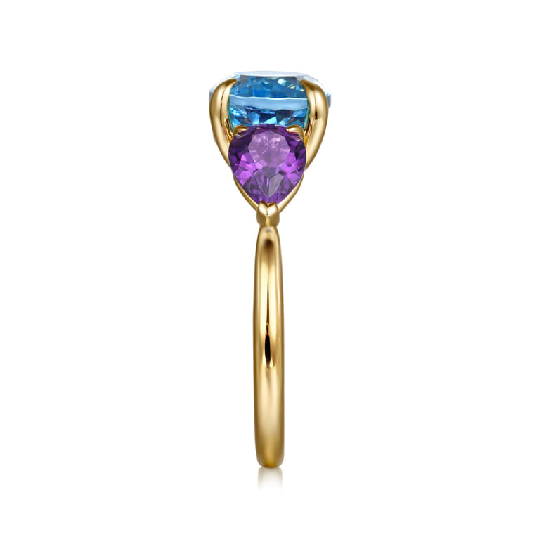 14K Yellow Gold Blue Topaz and Amethyst Signet Ring - Shot 4