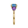 14K Yellow Gold Blue Topaz and Amethyst Signet Ring