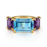 14K Yellow Gold Blue Topaz and Amethyst Signet Ring