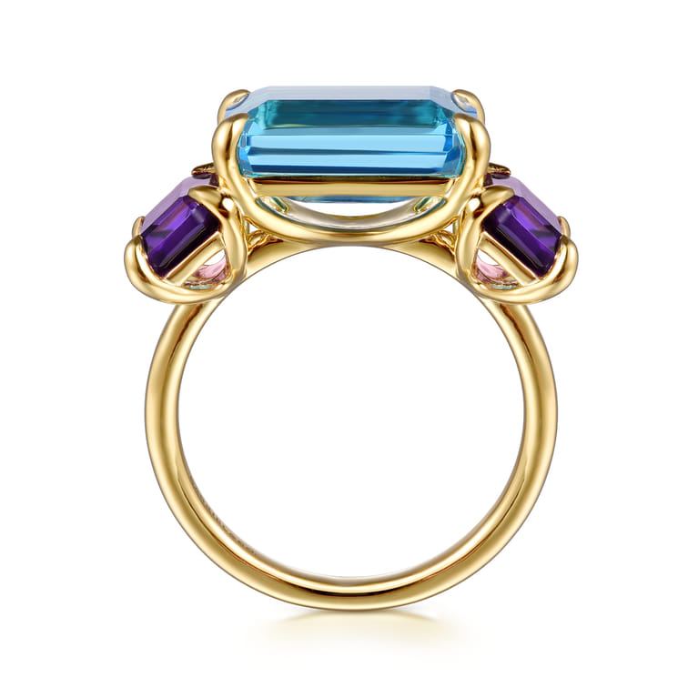 14K Yellow Gold Blue Topaz and Amethyst Signet Ring - Shot 2