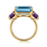 14K Yellow Gold Blue Topaz and Amethyst Signet Ring