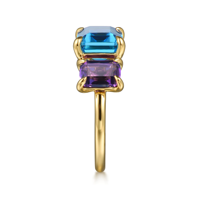 14K Yellow Gold Blue Topaz and Amethyst Signet Ring - Shot 4
