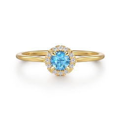 14K Yellow Gold Blue Topaz and Diamond Halo Promise Ring