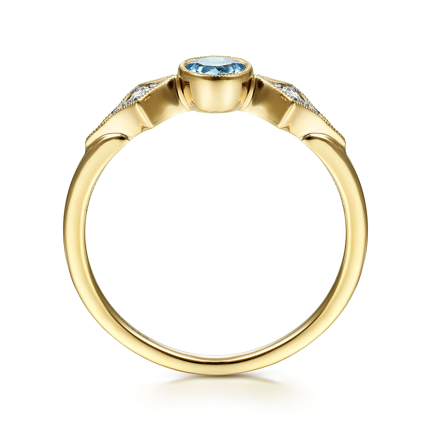 14K Yellow Gold Blue Topaz and Diamond Ring - 0.05 ct - Shot 2