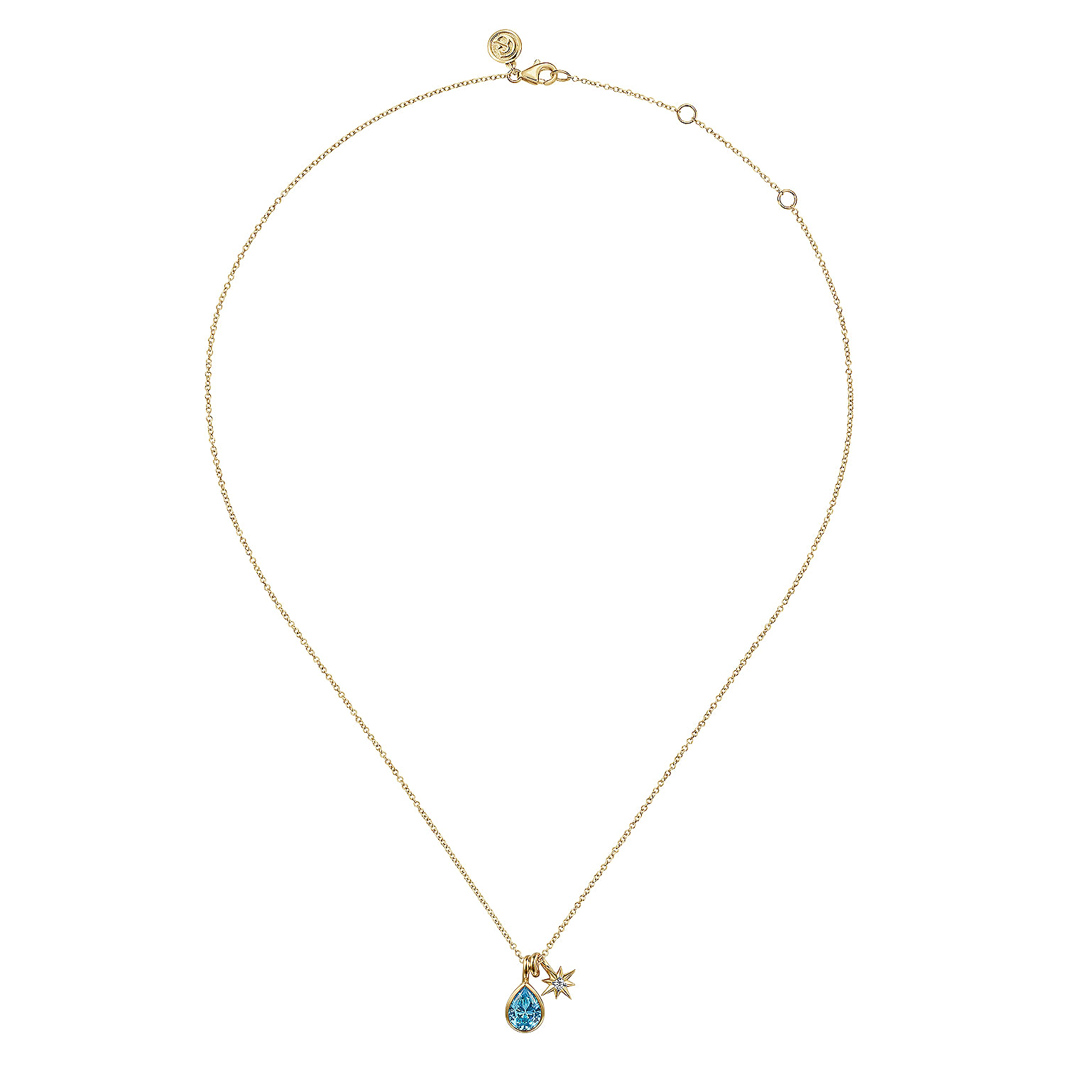14K Yellow Gold Blue Topaz and Diamond Teardrop Pendant Necklace