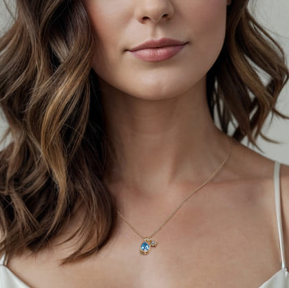 14K Yellow Gold Blue Topaz and Diamond Teardrop Pendant Necklace