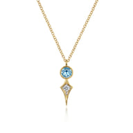 14K Yellow Gold Blue Topaz and Kite Diamond Pendant Necklace