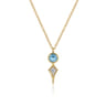 14K Yellow Gold Blue Topaz and Kite Diamond Pendant Necklace - 0.05 ct