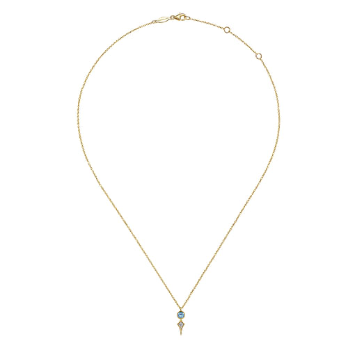 14K Yellow Gold Blue Topaz and Kite Diamond Pendant Necklace - 0.05 ct - Shot 2