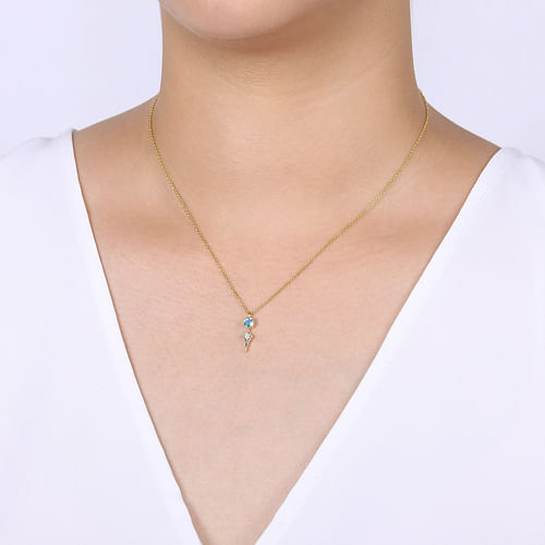14K Yellow Gold Blue Topaz and Kite Diamond Pendant Necklace - 0.05 ct - Shot 3