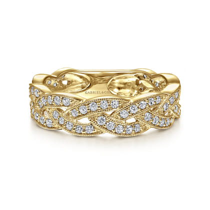14K Yellow Gold Braided Diamond Stackable Ring