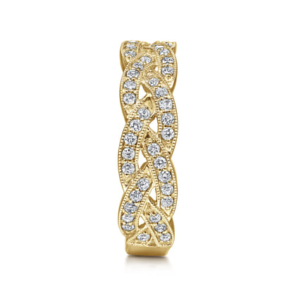 14K Yellow Gold Braided Diamond Stackable Ring