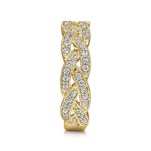 14K Yellow Gold Braided Diamond Stackable Ring - 0.55 ct - Shot 4