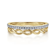14K Yellow Gold Braided Metal and Diamond Row Ring