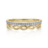 14K Yellow Gold Braided Metal and Diamond Row Ring - 0.15 ct