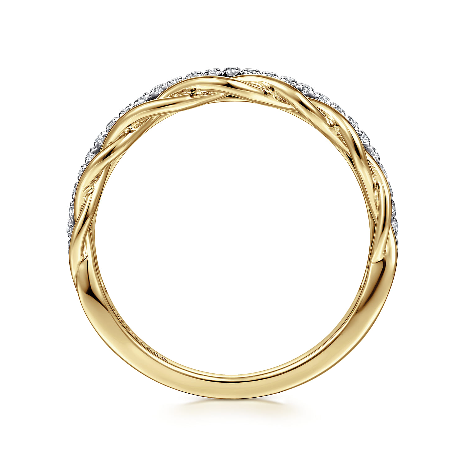 14K Yellow Gold Braided Metal and Diamond Row Ring - 0.15 ct - Shot 2