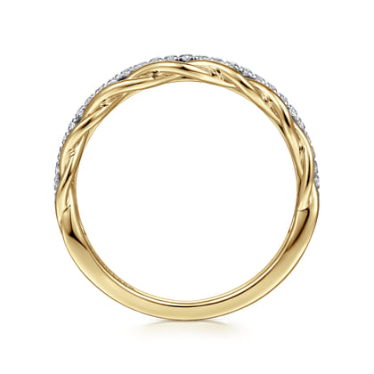 14K Yellow Gold Braided Metal and Diamond Row Ring