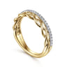 14K Yellow Gold Braided Metal and Diamond Row Ring - 0.15 ct
