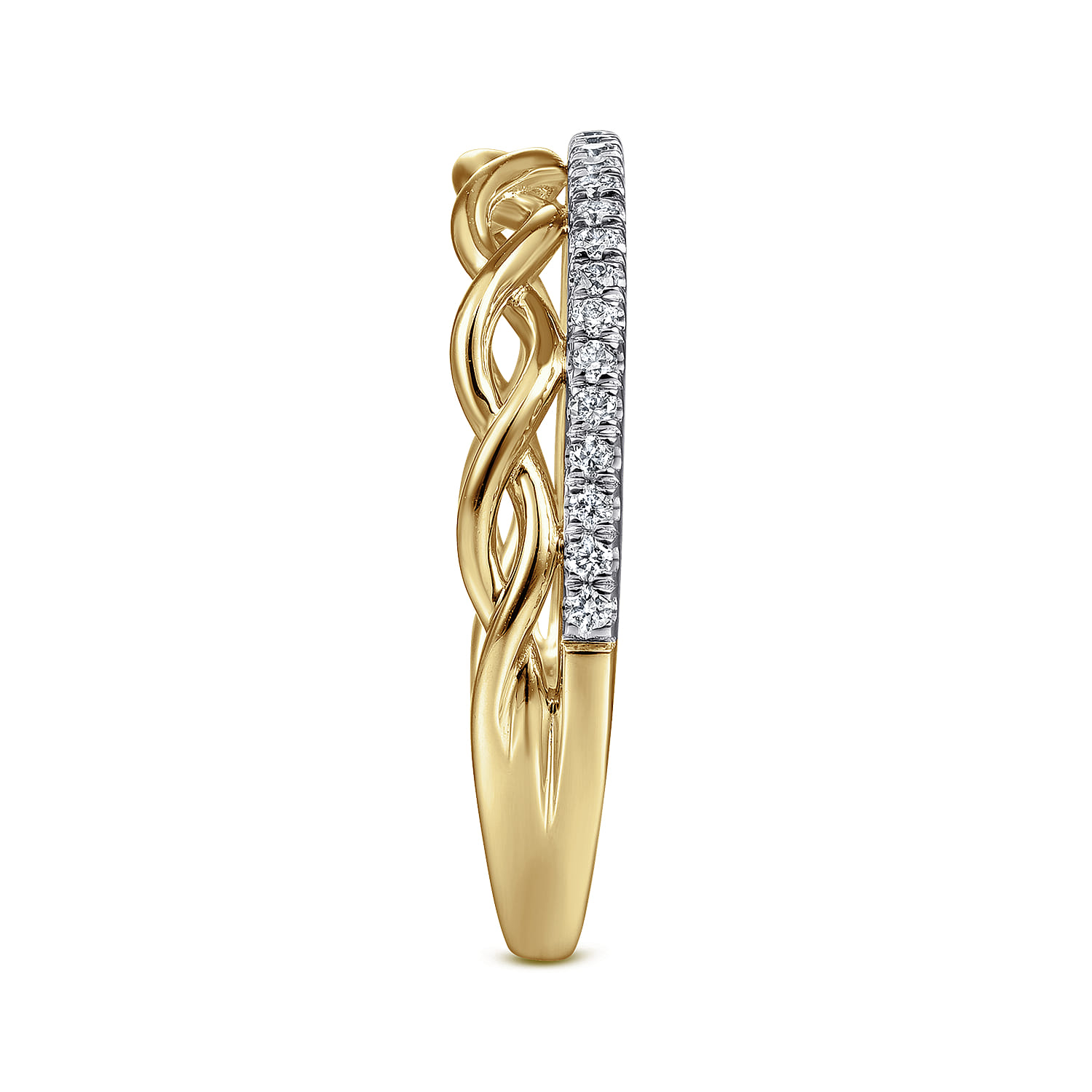 14K Yellow Gold Braided Metal and Diamond Row Ring - 0.15 ct - Shot 4