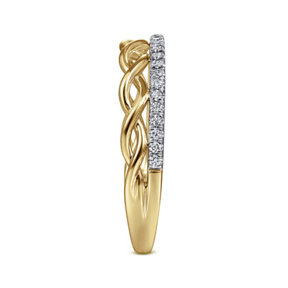 14K Yellow Gold Braided Metal and Diamond Row Ring
