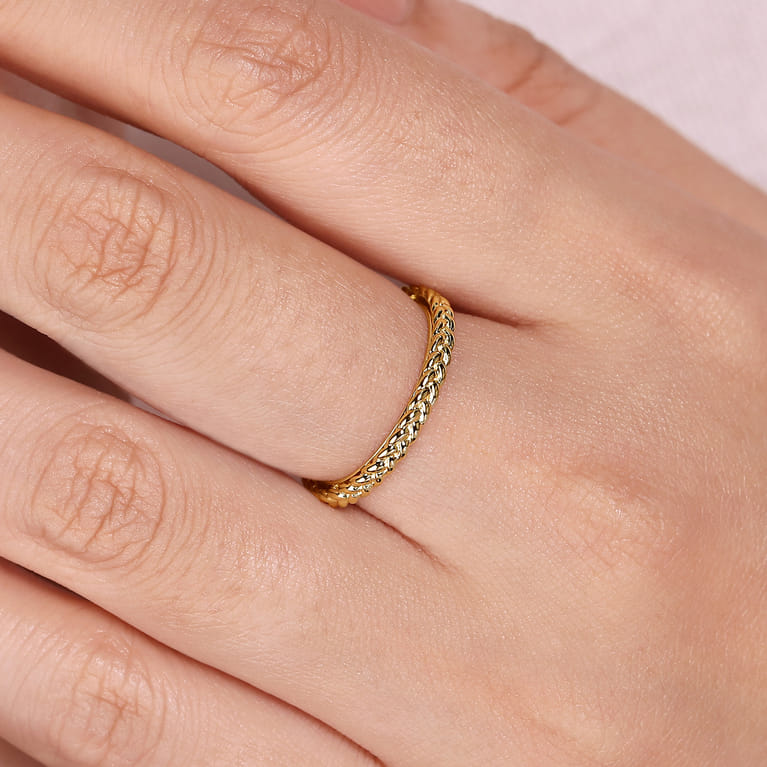 14K Yellow Gold Braided Stackable Ring - Shot 5