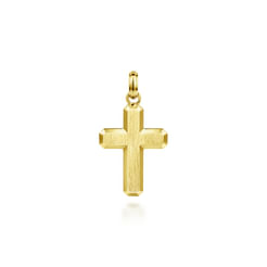 14K Yellow Gold Brushed Finish Cross Pendant  