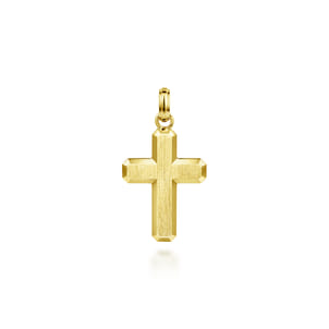 14K Yellow Gold Brushed Finish Cross Pendant