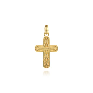 14K Yellow Gold Brushed Finish Cross Pendant
