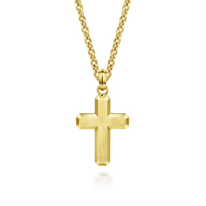 14K Yellow Gold Brushed Finish Cross Pendant