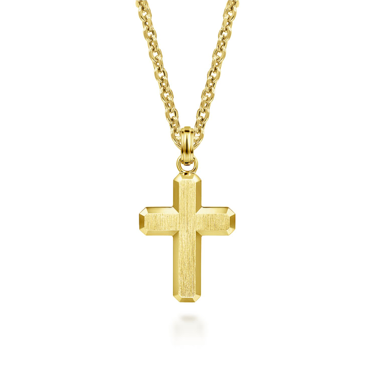 14K Yellow Gold Brushed Finish Cross Pendant