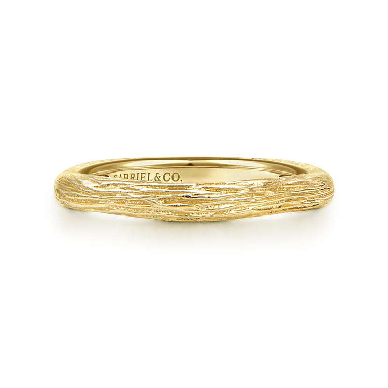 14K Yellow Gold Brushed Textured Stackable Ring - Shot 1