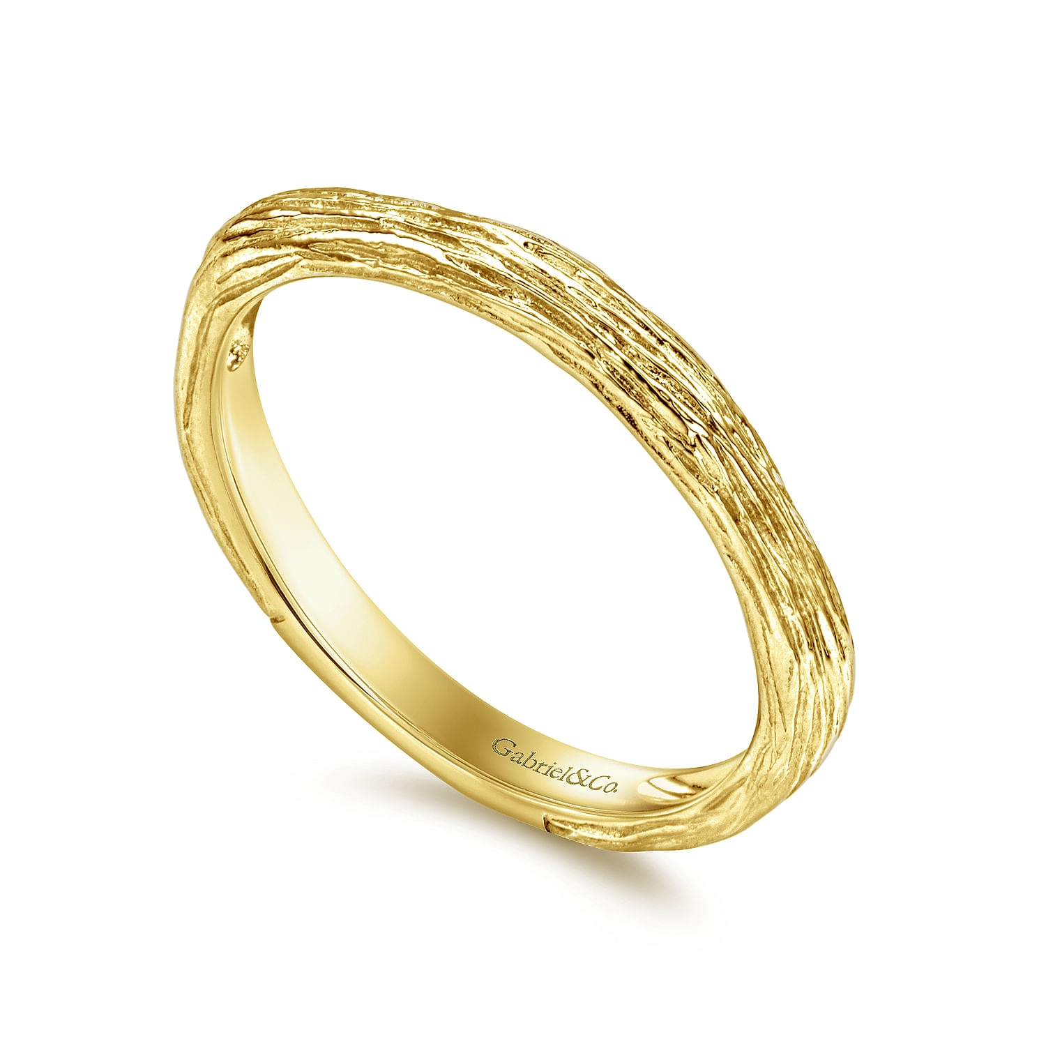 14K Yellow Gold Brushed Textured Stackable Ring - Shot 3