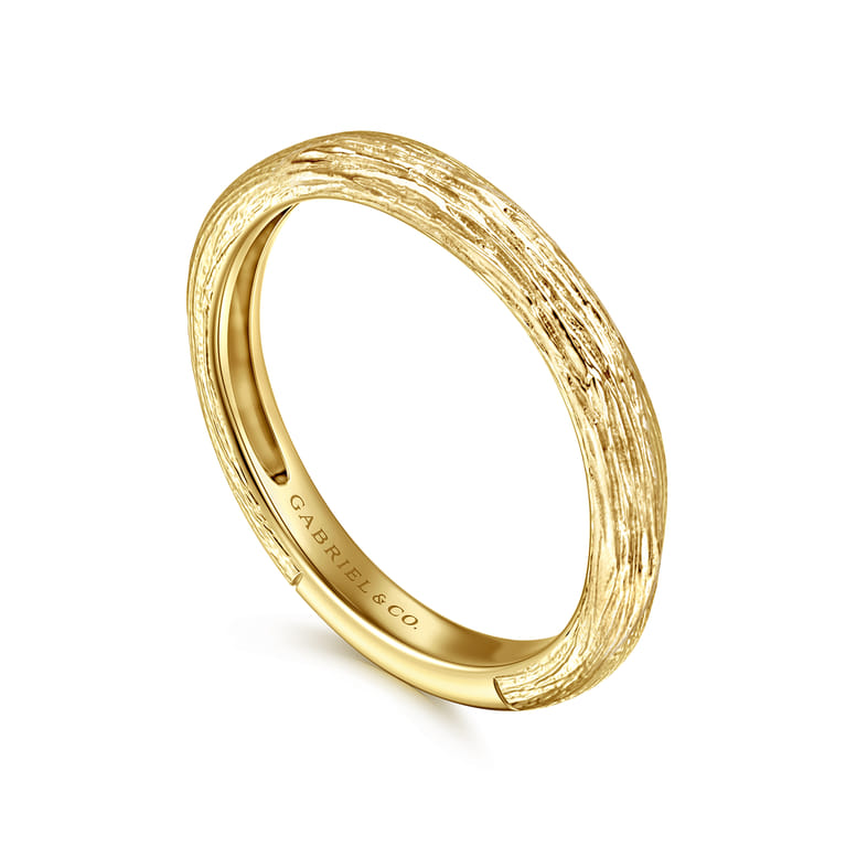 14K Yellow Gold Brushed Textured Stackable Ring - Shot 3