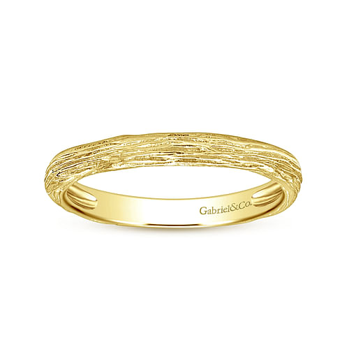 14K Yellow Gold Brushed Textured Stackable Ring - Shot 4