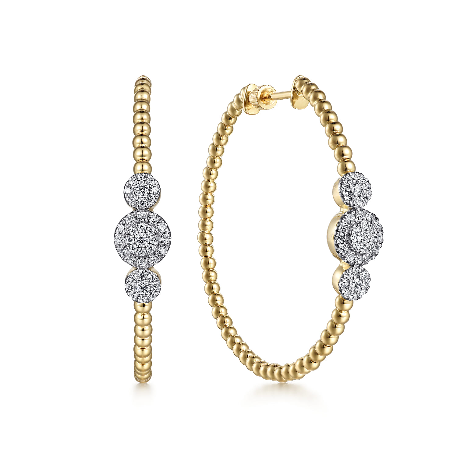 14K Yellow Gold Bujukan 40mm Pave Diamond Hoop Earrings - 0.6 ct - Shot 1