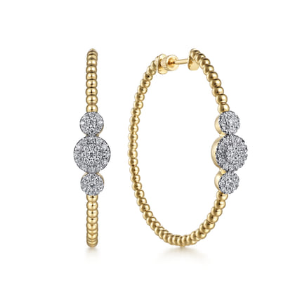 14K Yellow Gold Bujukan 40mm Pave Diamond Hoop Earrings