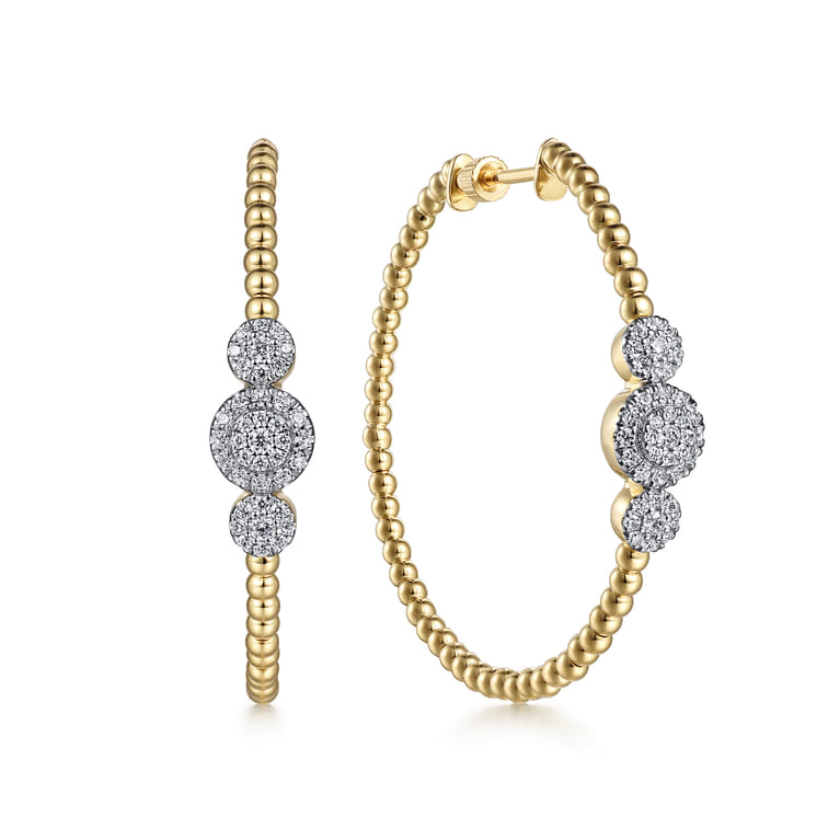 14K Yellow Gold Bujukan 40mm Pave Diamond Hoop Earrings - 0.6 ct - Shot 1