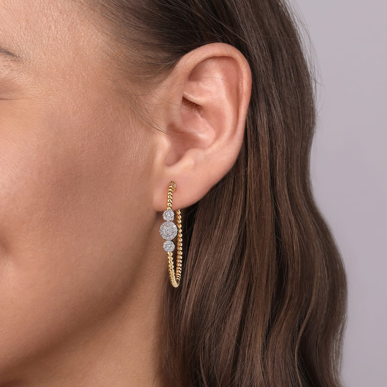 14K Yellow Gold Bujukan 40mm Pave Diamond Hoop Earrings - 0.6 ct - Shot 2