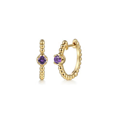 14K Yellow Gold Bujukan Amethyst 15mm Huggie Earrings