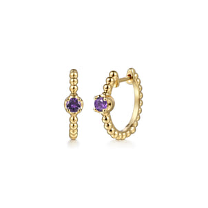 14K Yellow Gold Bujukan Amethyst 15mm Huggie Earrings