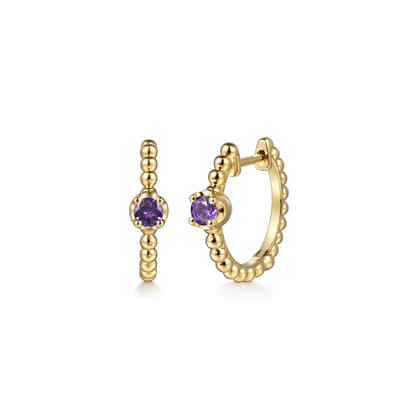14K Yellow Gold Bujukan Amethyst 15mm Huggie Earrings