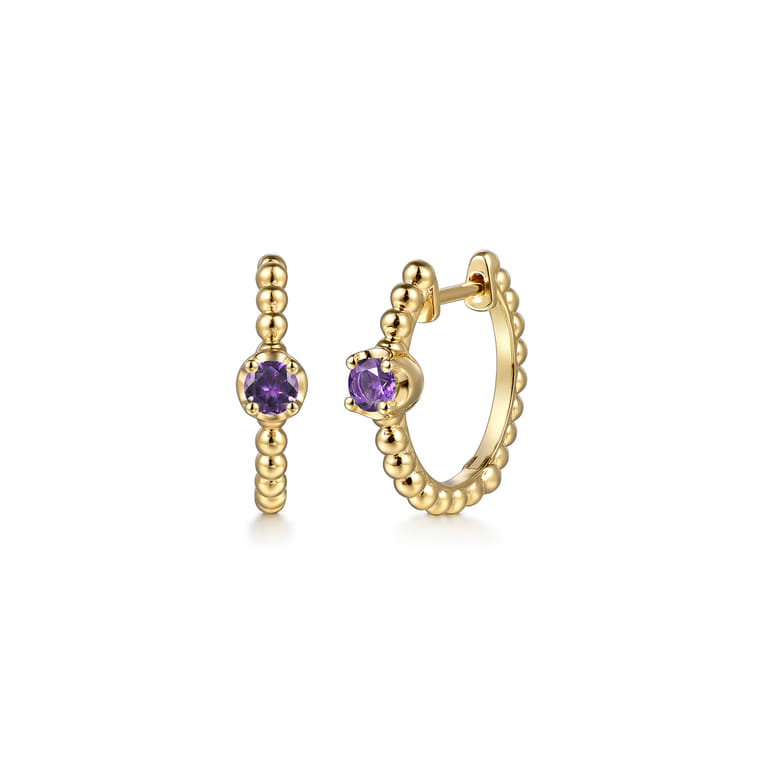 14K Yellow Gold Bujukan Amethyst 15mm Huggie Earrings - Shot 1