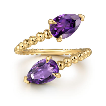 14K Yellow Gold Bujukan Amethyst Bypass Ladies Ring