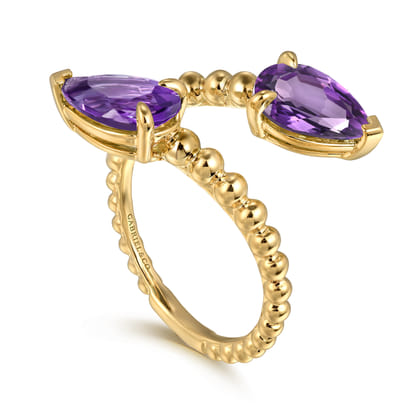 14K Yellow Gold Bujukan Amethyst Bypass Ladies Ring
