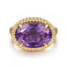 14K Yellow Gold Bujukan Amethyst Double Halo Signet Ring